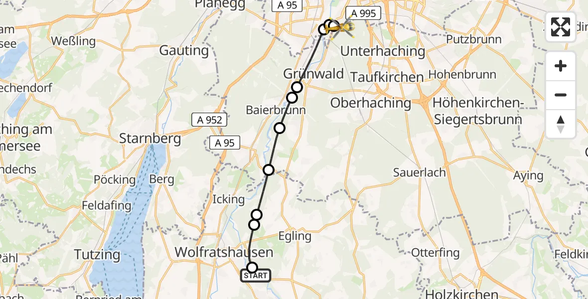 Routekaart van de vlucht: Rettungshubschrauber nach ADAC Air Rescue Center Heliport (Christoph 1)