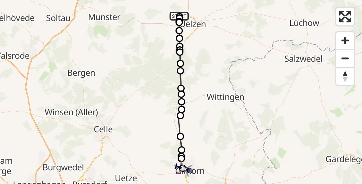 Flugroute Polizeihubschrauber Uelzen - Gifhorn Federal Police Heliport, 15 Februar 2026, 16:38