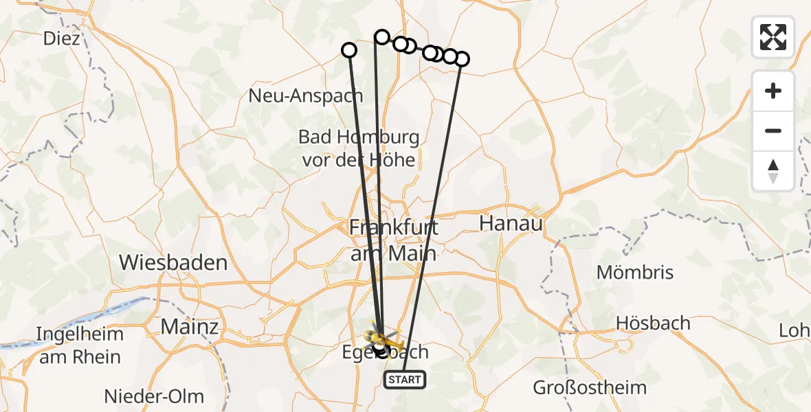 Flugroute Ambulanzhubschrauber Wixhausen - Langen, 15 Februar 2026, 16:39