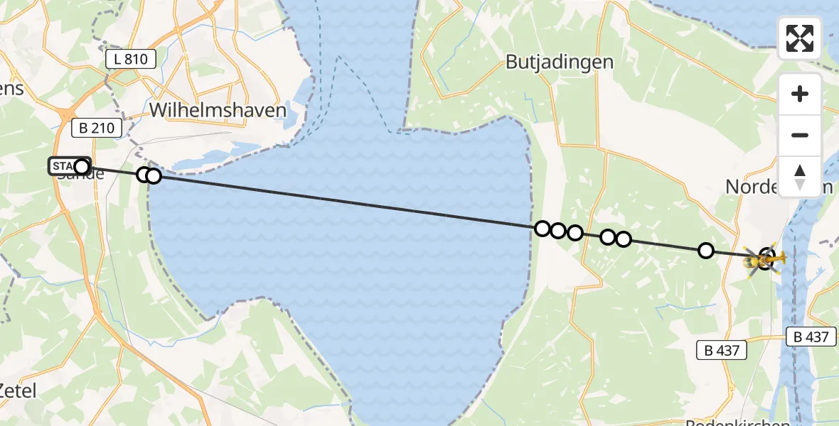 Flugroute Rettungshubschrauber Sande - Ellwürden, 15 Februar 2026, 16:46