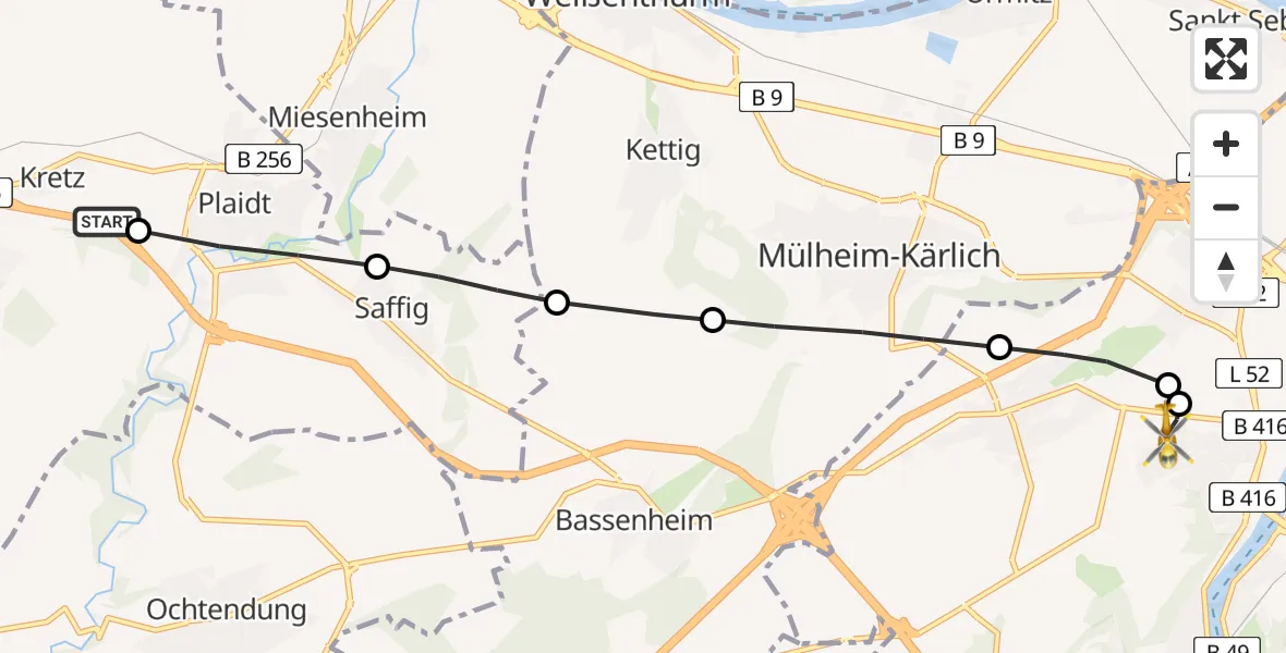 Flugroute Rettungshubschrauber Kretz - Koblenz, 15 Februar 2026, 16:54