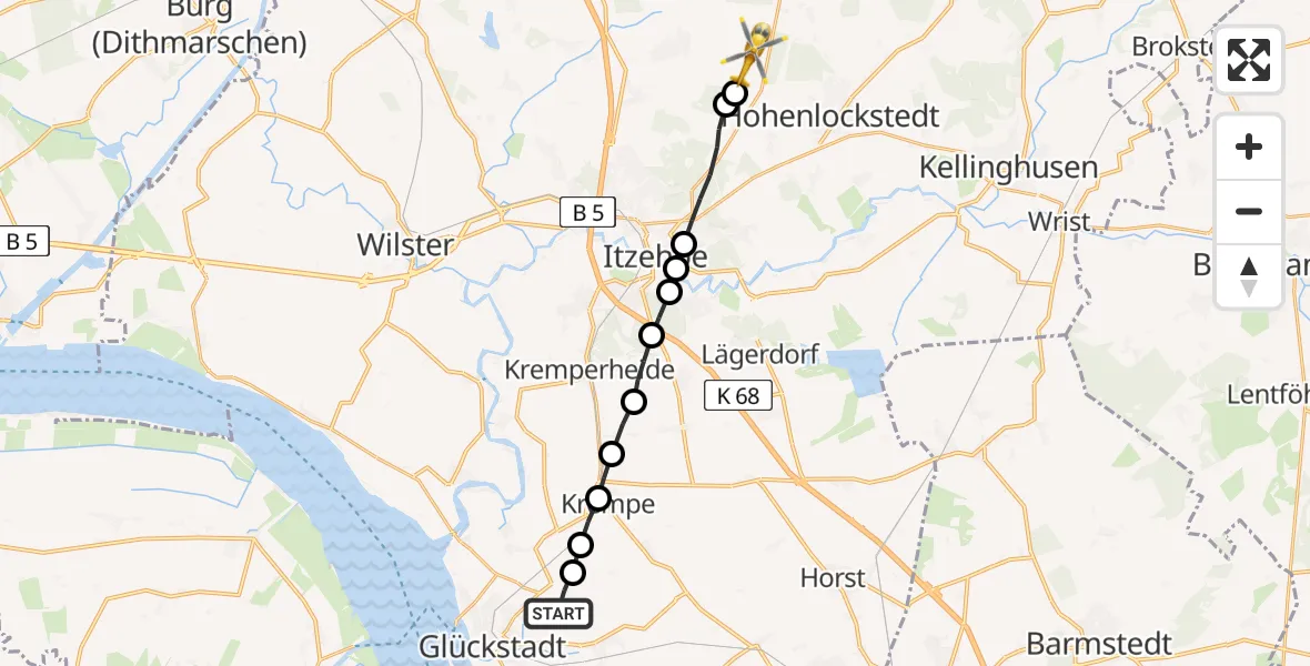 Routekaart van de vlucht: Rettungshubschrauber nach Hohenlockstedt, Towerstraße