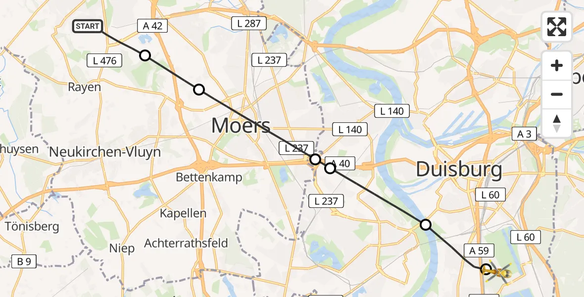 Routekaart van de vlucht: Ambulanzhubschrauber nach Sana Clinic Duisburg Heliport