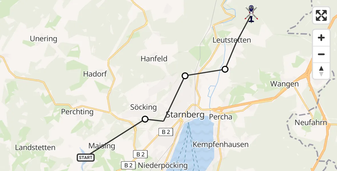 Flugroute Polizeihubschrauber Maising - Starnberg, 15 Februar 2026, 17:31