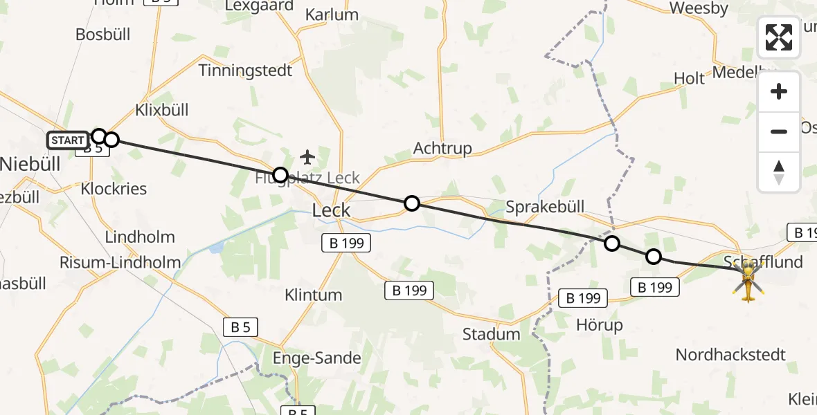 Routekaart van de vlucht: Rettungshubschrauber nach Schafflund, Heidekrog