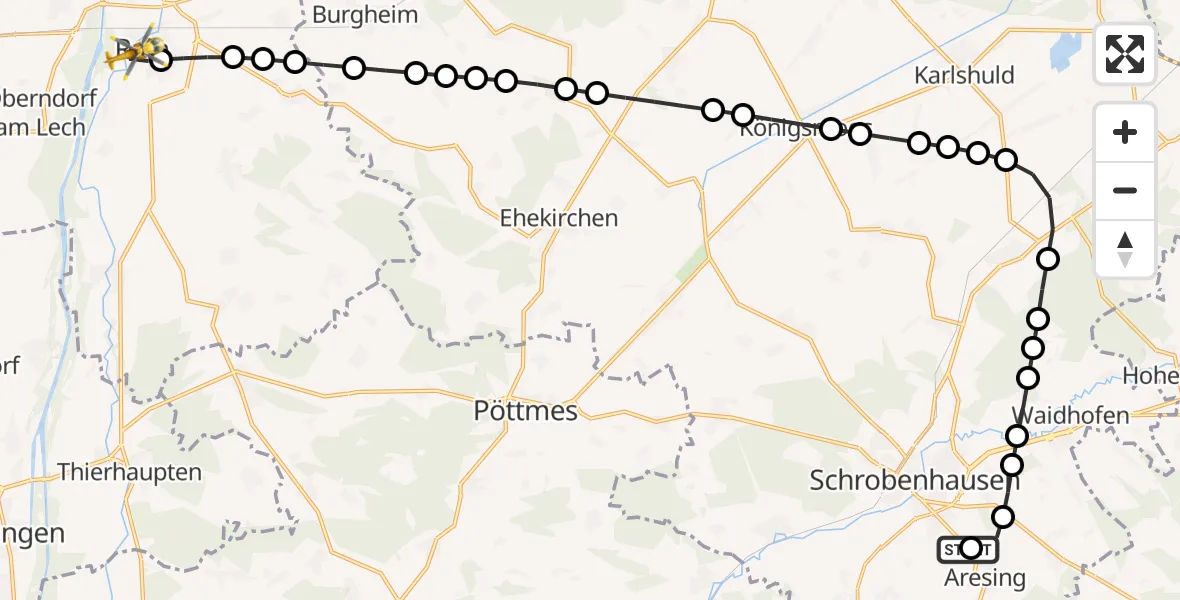 Flugroute Rettungshubschrauber Platte - Rain, 15 Februar 2026, 17:42