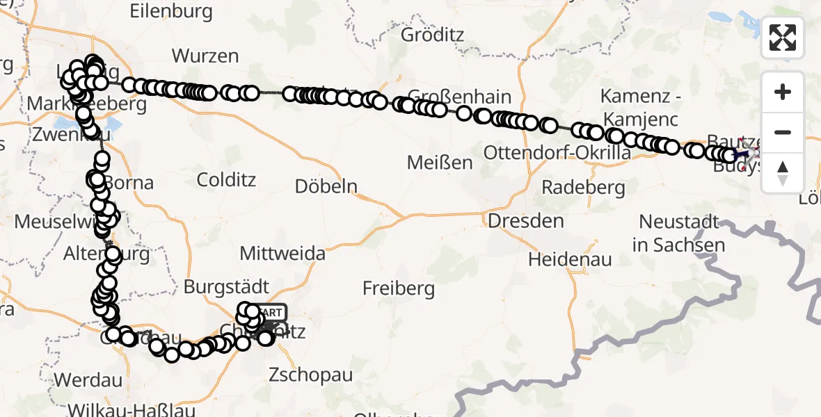 Routekaart van de vlucht: Polizeihubschrauber nach Bautzen, Hegelstraße