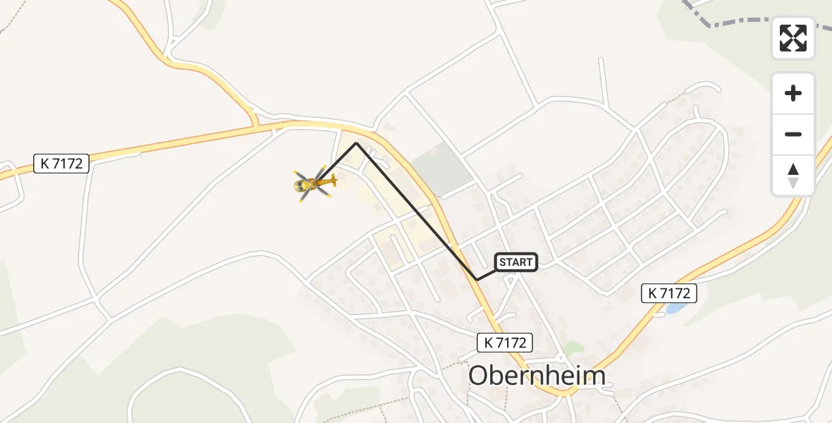 Routekaart van de vlucht: Rettungshubschrauber nach Obernheim, Raiffeisenstraße