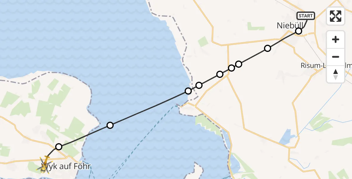 Flugroute Rettungshubschrauber Niebüll - Wrixum, 15 Februar 2026, 20:17