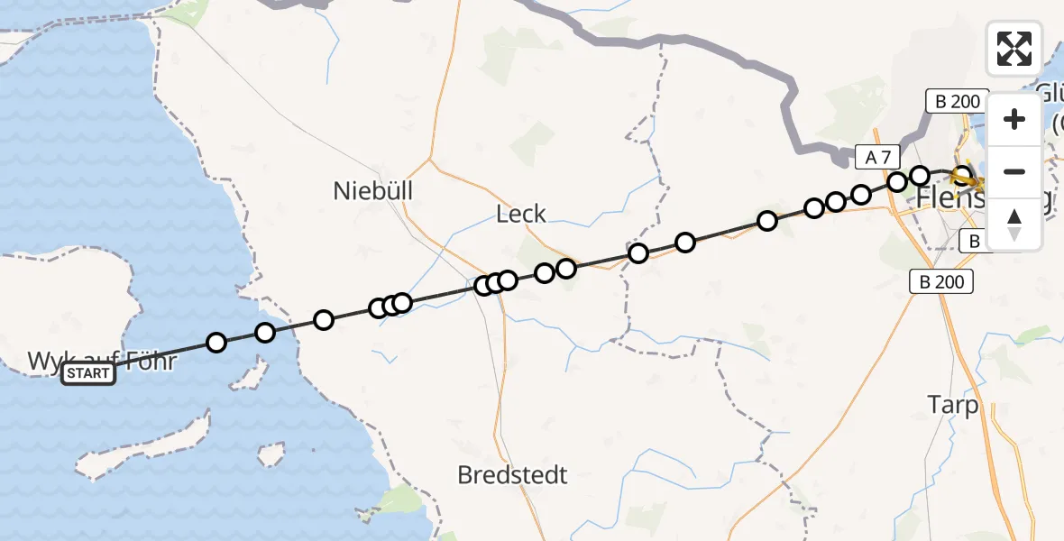 Flugroute Rettungshubschrauber Wyk auf Föhr - Westliche Höhe, 15 Februar 2026, 20:51