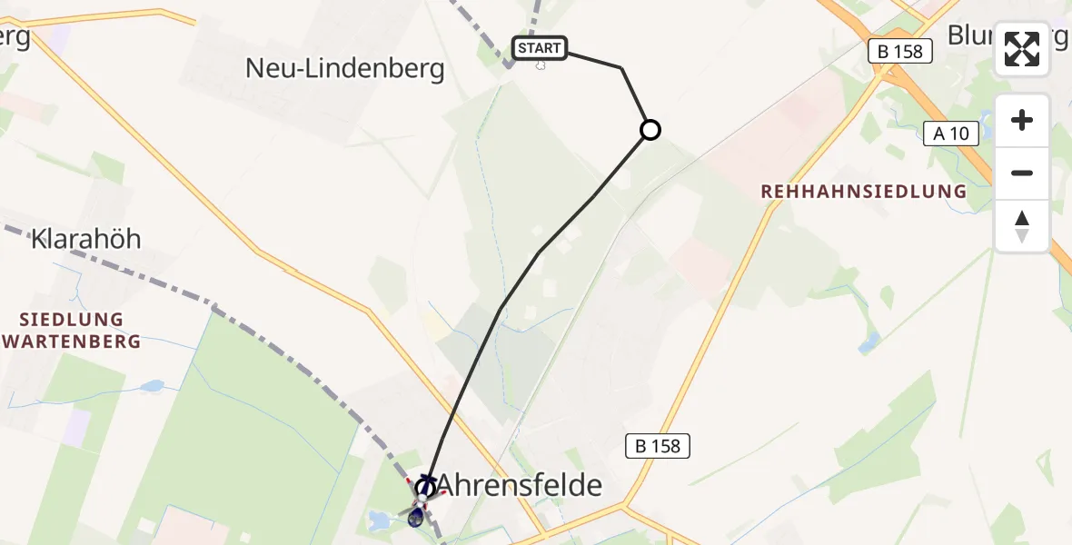 Flugroute Polizeihubschrauber Ahrensfelde Heliport - Ahrensfelde, 16 Februar 2026, 00:30