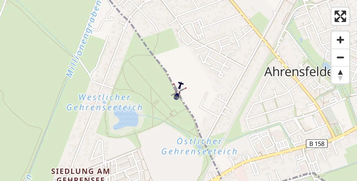 Flugroute Polizeihubschrauber Ahrensfelde - Ahrensfelde, 16 Februar 2026, 00:32