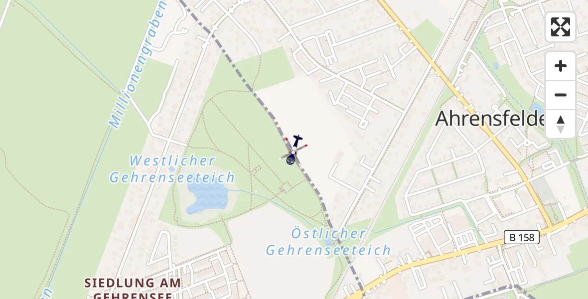 Flugroute Polizeihubschrauber Ahrensfelde - Ahrensfelde, 16 Februar 2026, 00:32
