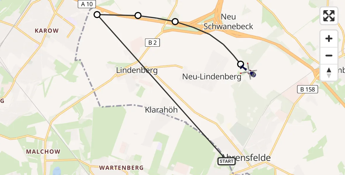 Flugroute Polizeihubschrauber Ahrensfelde - Ahrensfelde Heliport, 16 Februar 2026, 01:38
