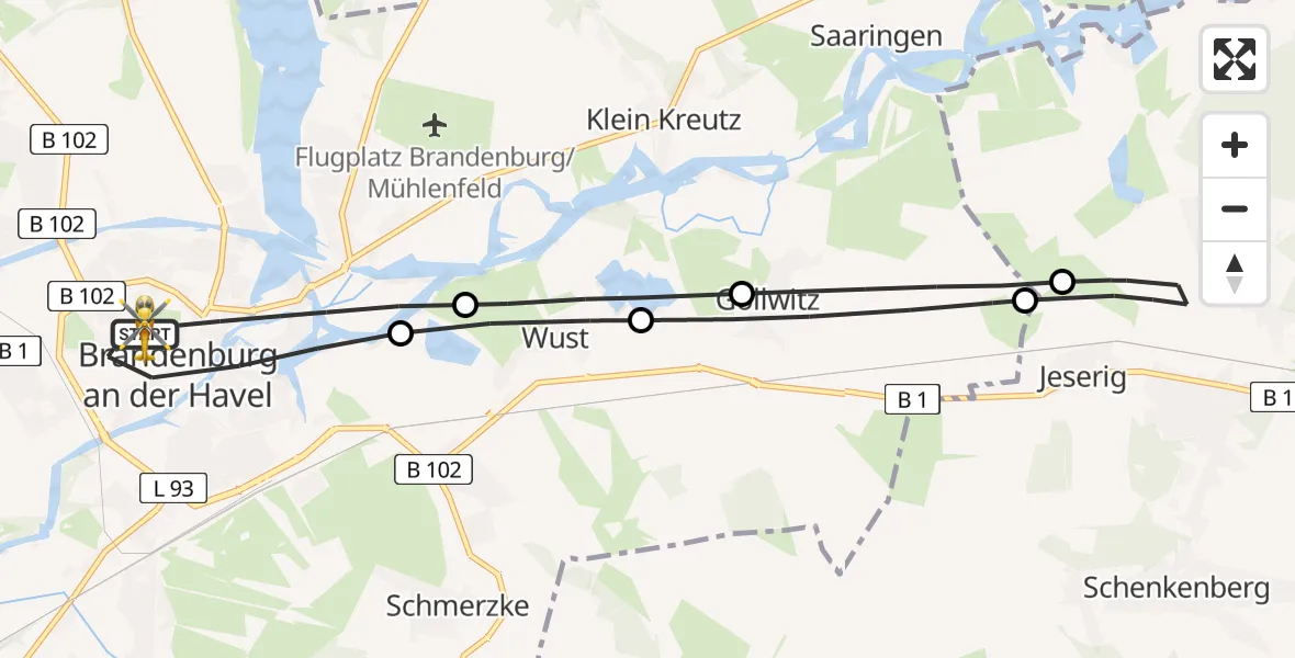 Flugroute Rettungshubschrauber Brandenburg an der Havel - Brandenburg an der Havel, 16 Februar 2026, 06:37