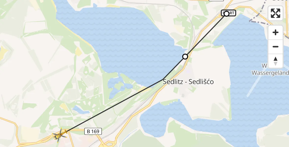 Flugroute Rettungshubschrauber Großräschen - Senftenberg, 16 Februar 2026, 07:26