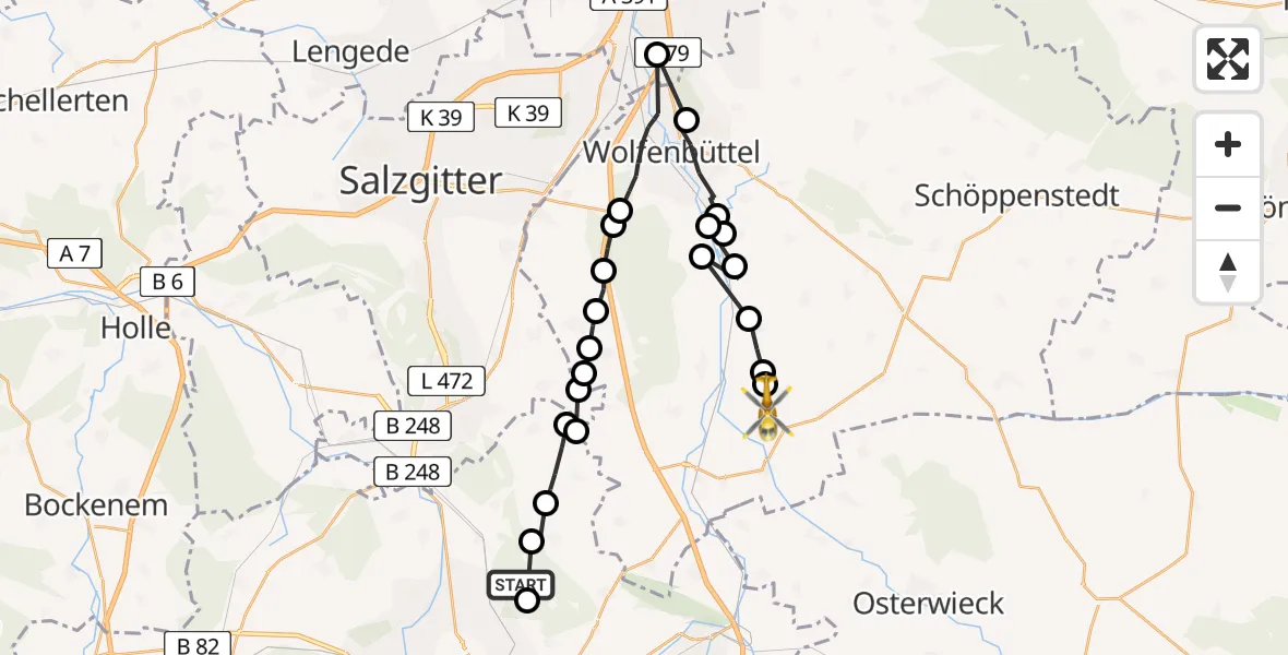 Flugroute Rettungshubschrauber Dörnten - Schladen-Werla, 16 Februar 2026, 07:42