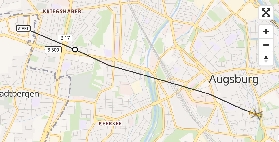 Routekaart van de vlucht: Rettungshubschrauber nach Augsburg, Schwibbogengasse