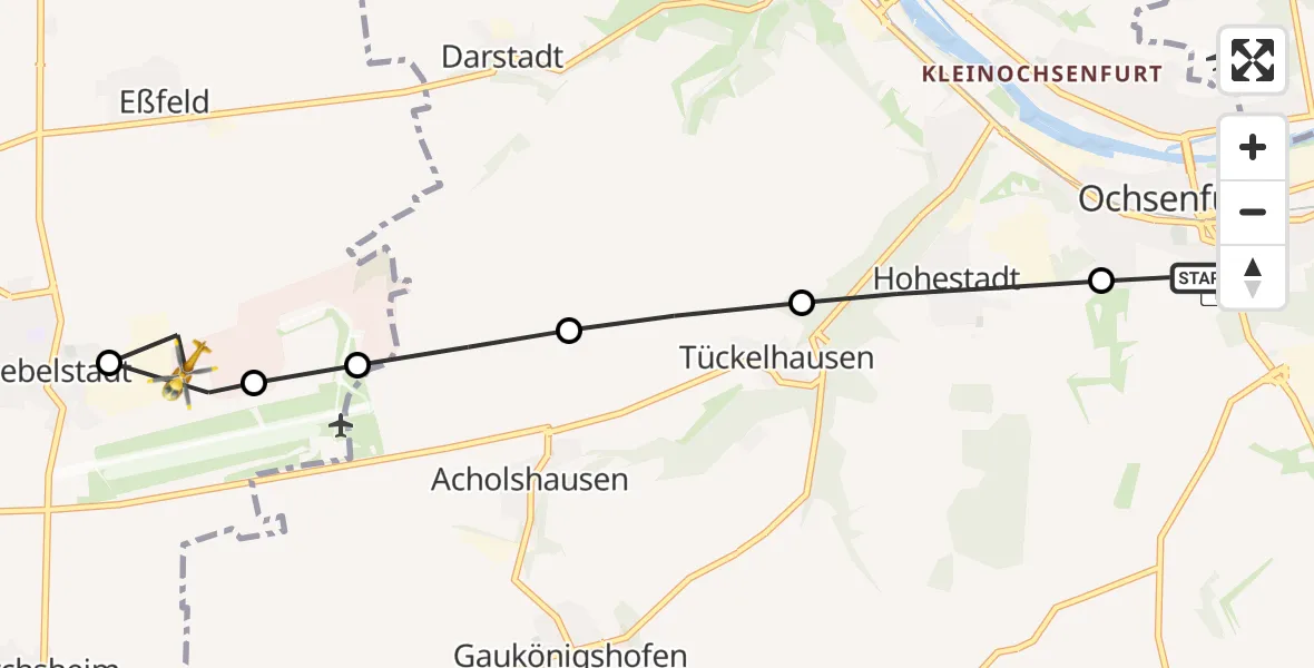 Flugroute Rettungshubschrauber Ochsenfurt - Giebelstadt, 16 Februar 2026, 08:26