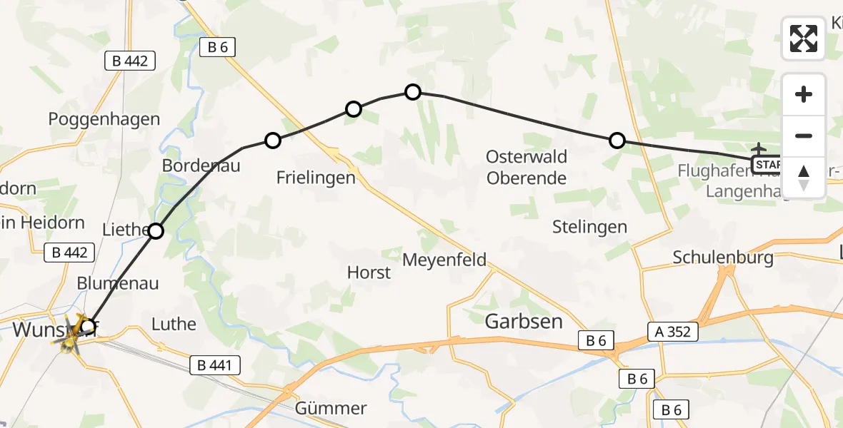 Flugroute Ambulanzhubschrauber Hannover Airport - Wunstorf, 16 Februar 2026, 08:27