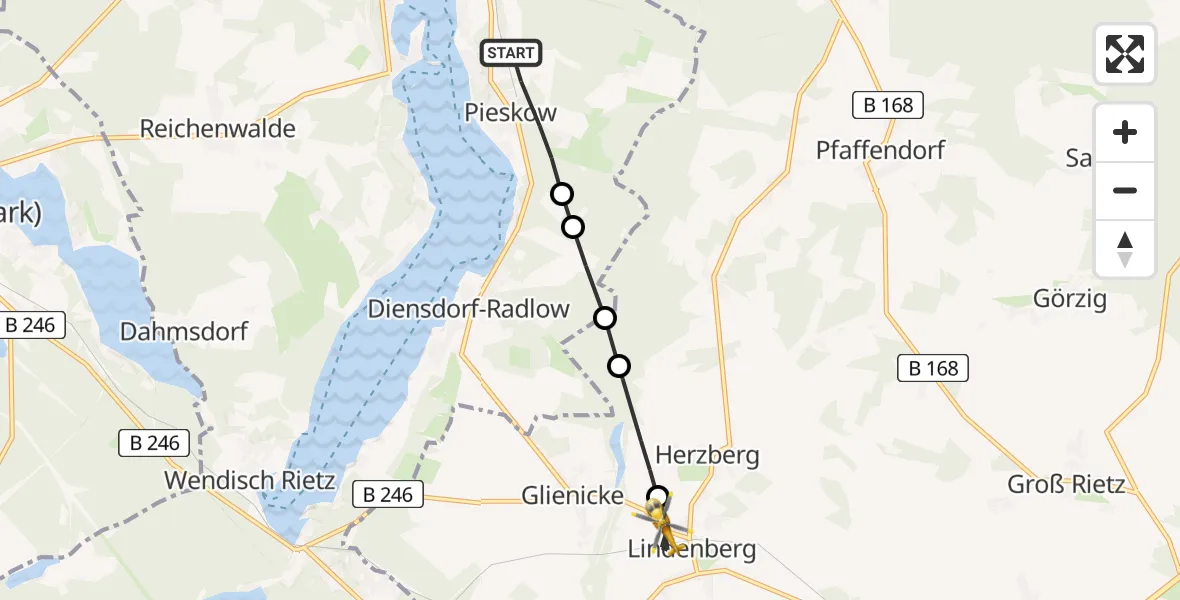 Flugroute Rettungshubschrauber Pieskow - Lindenberg, 16 Februar 2026, 08:32