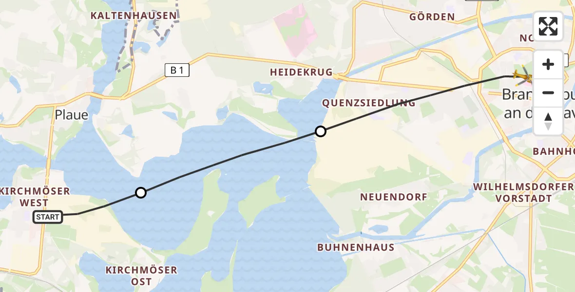 Flugroute Rettungshubschrauber Kirchmöser - Brandenburg an der Havel, 16 Februar 2026, 08:37