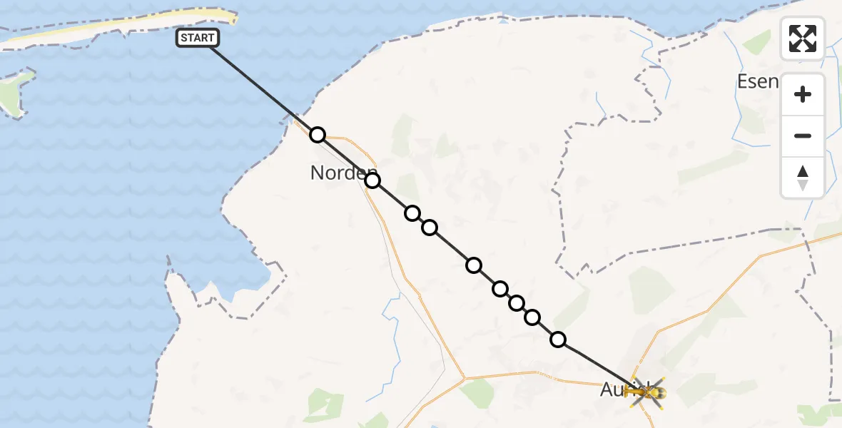 Routekaart van de vlucht: Rettungshubschrauber nach Aurich, Wallinghausener Straße