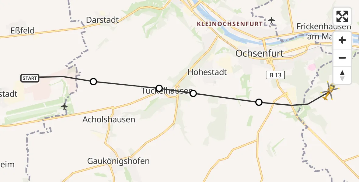 Routekaart van de vlucht: Rettungshubschrauber nach Marktbreit