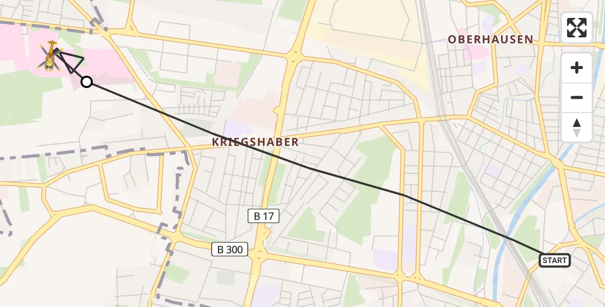 Flugroute Rettungshubschrauber Augsburg - Augsburg University Hospital Heliport, 16 Februar 2026, 08:54