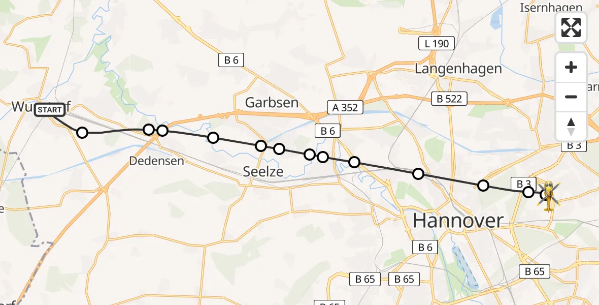 Flugroute Ambulanzhubschrauber Wunstorf - Hannover Air Rescue Heliport (Christoph 4), 16 Februar 2026, 09:00