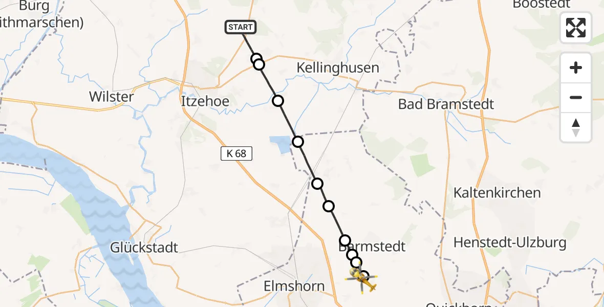 Flugroute Rettungshubschrauber Hohenlockstedt - Bevern, 16 Februar 2026, 09:01