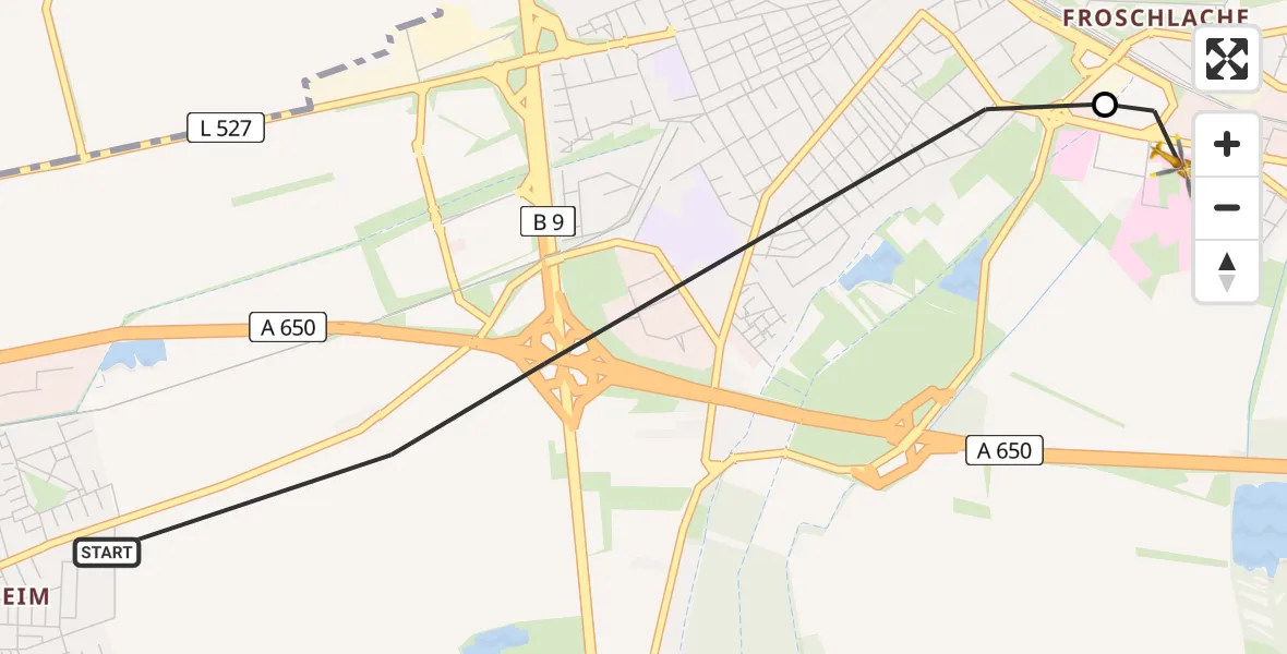 Flugroute Rettungshubschrauber Ludwigshafen am Rhein - Ludwigshafen Accident Hospital Heliport, 16 Februar 2026, 09:14