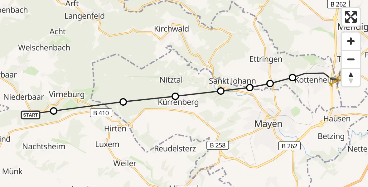 Flugroute Ambulanzhubschrauber Niederbaar - Thür, 16 Februar 2026, 09:24