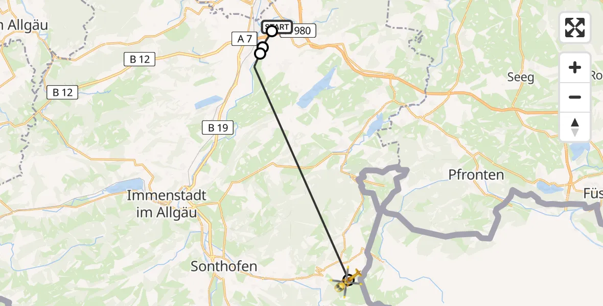 Flugroute Rettungshubschrauber Kempten-Durach Airfield - Bad Hindelang, 16 Februar 2026, 09:28