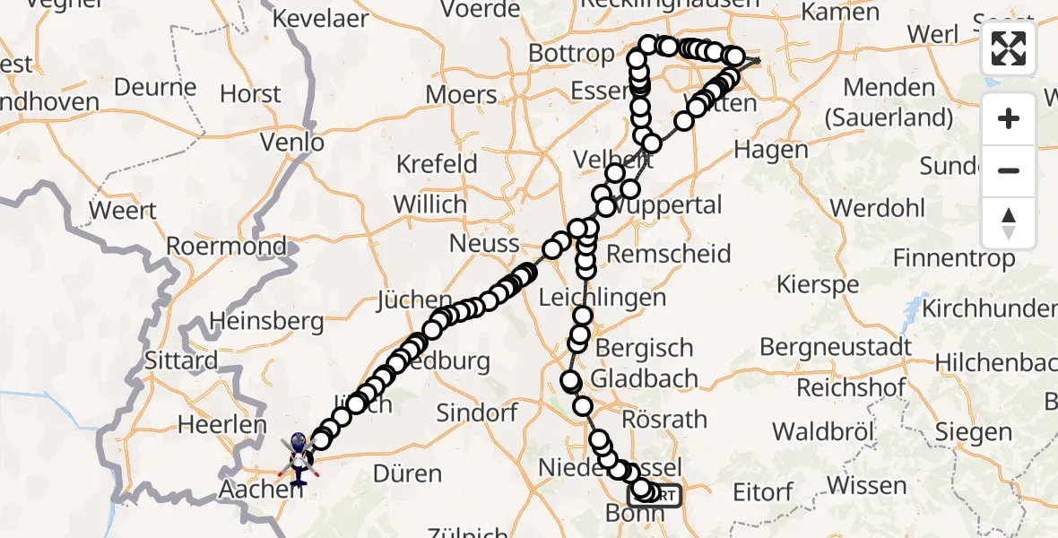 Flugroute Polizeihubschrauber Sankt Augustin - Aachen-Merzbrück Airport, 16 Februar 2026, 09:29