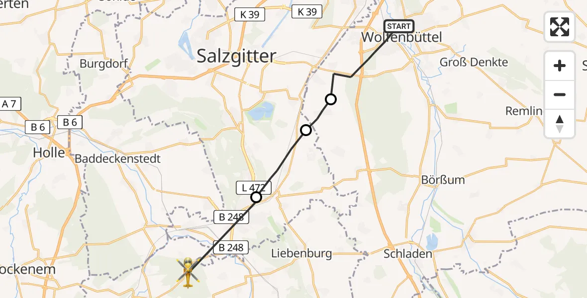 Flugroute Rettungshubschrauber Wolfenbüttel - Alt Wallmoden, 16 Februar 2026, 09:46