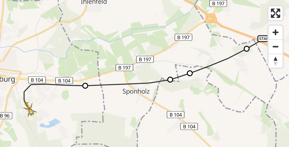 Flugroute Rettungshubschrauber Friedland - Neubrandenburg, 16 Februar 2026, 09:51
