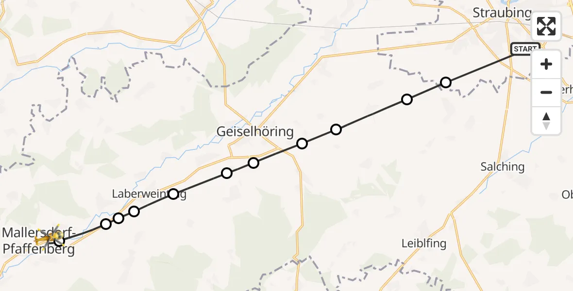 Flugroute Rettungshubschrauber Straubing - Westen, 16 Februar 2026, 10:25