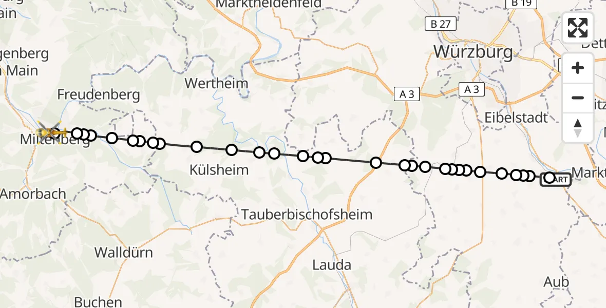 Flugroute Rettungshubschrauber Ochsenfurt - Miltenberg, 16 Februar 2026, 10:44