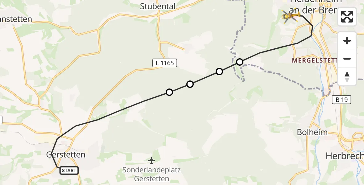 Flugroute Rettungshubschrauber Gerstetten - Heidenheim an der Brenz, 16 Februar 2026, 10:53