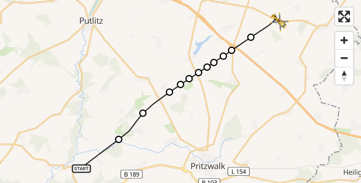 Flugroute Rettungshubschrauber Wolfshagen - Halenbeck-Rohlsdorf, 16 Februar 2026, 10:57