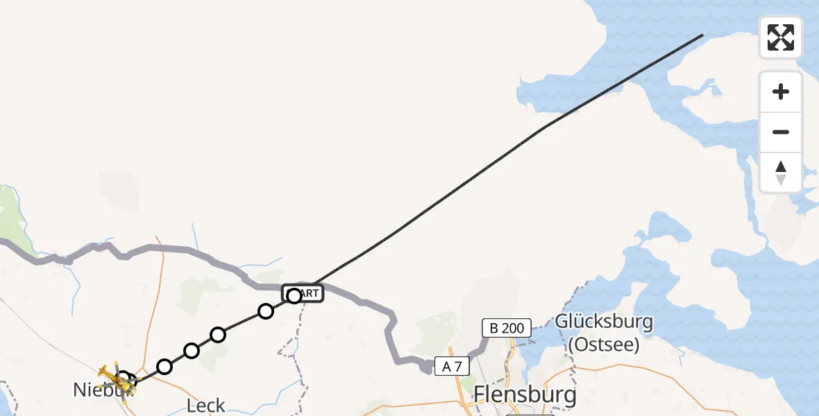 Flugroute Rettungshubschrauber Weesby - Niebüll, 16 Februar 2026, 11:02