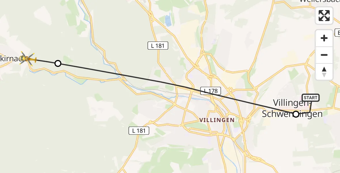 Flugroute Rettungshubschrauber DRF Air Rescue Station Villingen-Schwenningen Heliport (Christoph 11) - Unterkirnach, 16 Februar 2026, 11:02