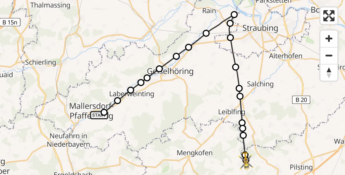 Flugroute Rettungshubschrauber Westen - Ottering, 16 Februar 2026, 11:04