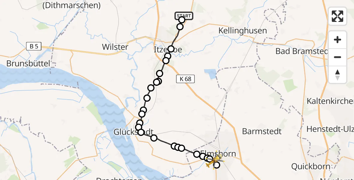 Routekaart van de vlucht: Rettungshubschrauber nach Elmshorn, Max-Beckmann-Platz