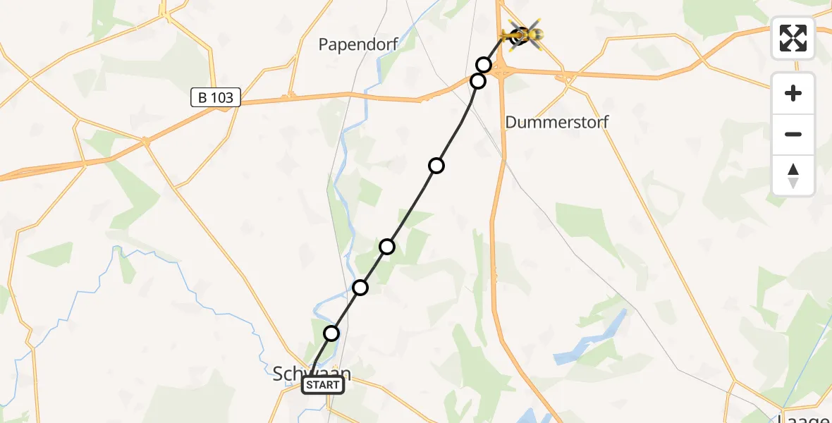 Flugroute Ambulanzhubschrauber Schwaan - Hohen Schwarfs, 16 Februar 2026, 11:14