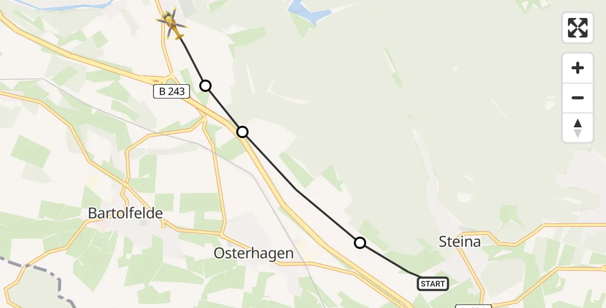 Flugroute Rettungshubschrauber Steina - Bad Lauterberg im Harz, 16 Februar 2026, 11:15