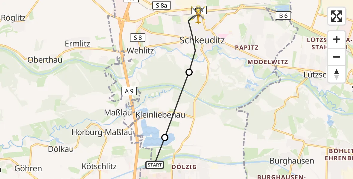 Flugroute Rettungshubschrauber Schkeuditz - Schkeuditz, 16 Februar 2026, 11:18