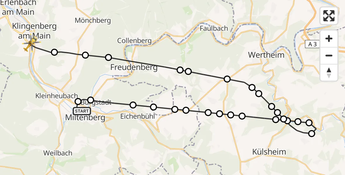 Routekaart van de vlucht: Rettungshubschrauber nach Klingenberg am Main, MIL 41