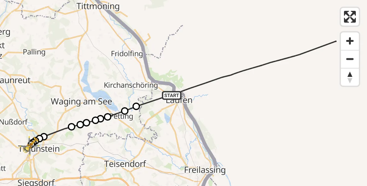 Flugroute Rettungshubschrauber Laufen - Traunstein Hospital Helipad, 16 Februar 2026, 11:22